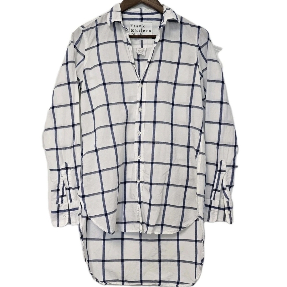 Frank & Eileen Grayson Blue White Window Pane Check Button Down Size Small